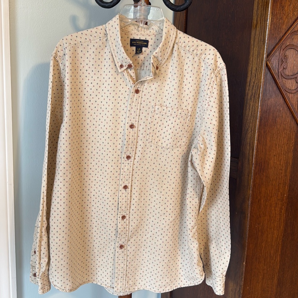 CPO Provisions by Shipmen Supply Light Khaki print long sleeve Shirt Size Large